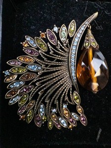 Heidi Daus Multicolor Crystal Peacock Statement Brooch