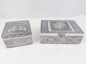 Decorative Silver-Tone Keepsake Boxes With Velvet Lining (Lot of 2)