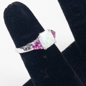 Sterling Silver Created Opal & CZ Ring Size 6.75
