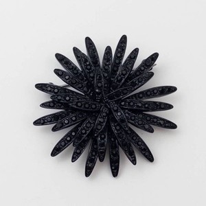 Black Flower Starburst Crystal Enamel Brooch Pin