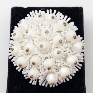 White Floral Cluster Brooch With Gold-Tone Accents