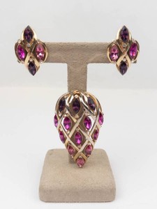 Gold-Tone Rhinestone Brooch & Clip-On Earrings Set
