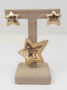3-Piece Gold-Tone Star Jewelry Set - Clip-On Earrings & Brooch