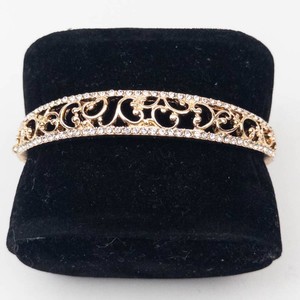 NEW Napier Gold-Tone Scrollwork Rhinestone Hinged Bangle Bracelet