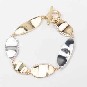 New Old Stock Two-Tone Gold and Silver-Tone Rhinestone Link Bracelet - 8 Inch