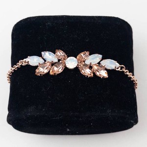 Rhinestone Rose Tone Floral Bracelet
