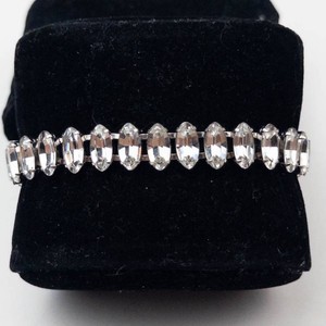 Rhinestone Silver-Tone Stretch Bracelet With Safety Chain