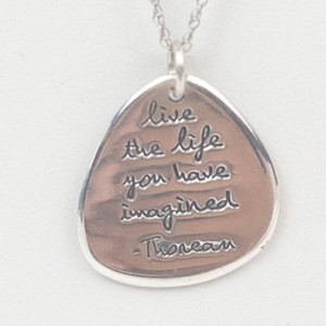 Guitar Pick Sterling Silver Live the life you have imagined - Thoreau Quote Pendant Necklace