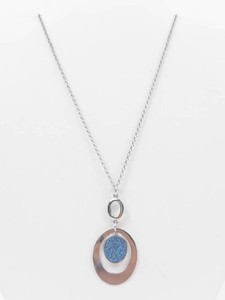 ITA Signed FD Sterling Silver Blue Druzy Quartz Necklace 18in