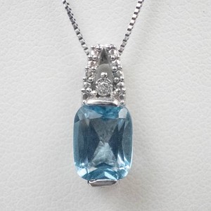 Sterling Silver Diamond & Blue Topaz Necklace - 18 in