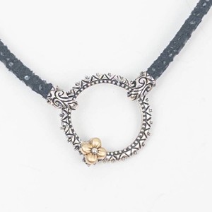 Barbara Bixby Sterling Silver & 18K Gold Flower Charm Leather Necklace