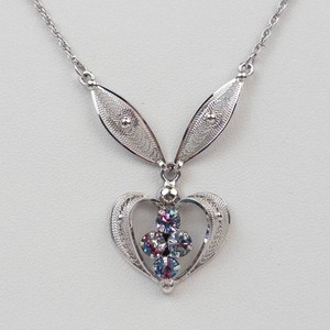 Sterling Silver Heart Pendant Necklace With Multicolor Crystal Accents