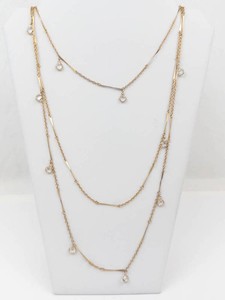 Gold-Tone Three-Strand Layered Necklace With Clear Stone Drops