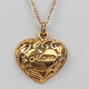 Gold-Tone Heart Mom Pendant Necklace