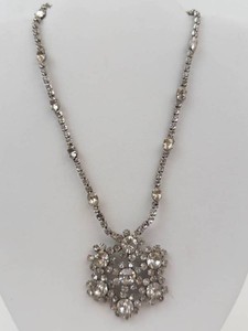 Rhinestone Necklace With Clustered Floral Pendant Silver-tone