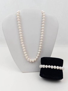 Natural Pearl Sterling Silver Necklace & Bracelet Set