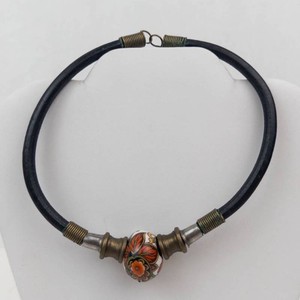Hand-Painted Floral Ceramic Bead Black Cord Necklace