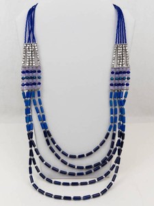 Blue and Silver-Tone Five-Strand Beaded Necklace