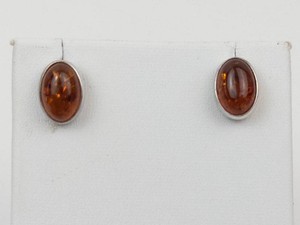 Amber Oval Sterling Silver Stud Earrings