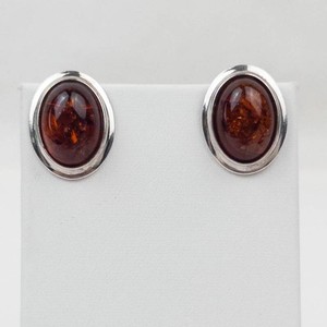 Amber Sterling Silver Oval Stud Earrings