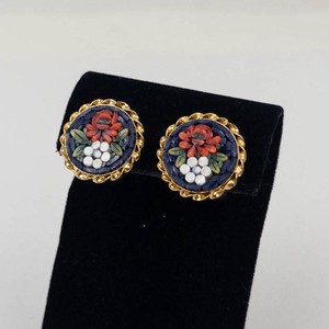 Floral Micro Mosaic Gold-Tone Clip-On Earrings