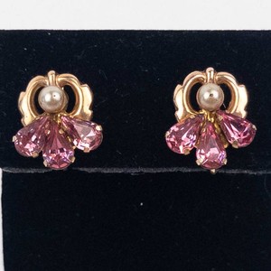 Vintage Van Dell 12K Gold Filled Pink Rhinestone Earrings