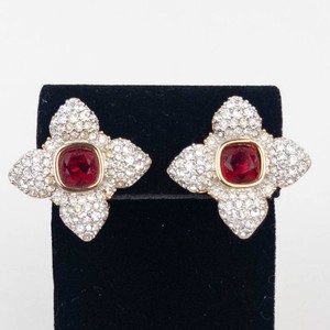 Vintage Swarovski Gold-Tone Floral Rhinestone Clip-On Earrings