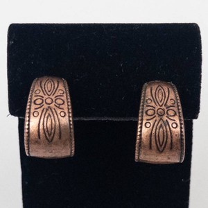 Vintage Copper-Tone Etched Clip-On Hoop Earrings