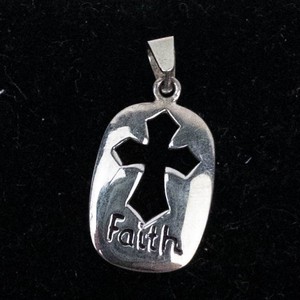 Signed Sterling Silver Faith Cross Pendant