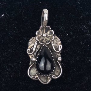 Sterling Silver Floral Black Onyx Teardrop Pendant