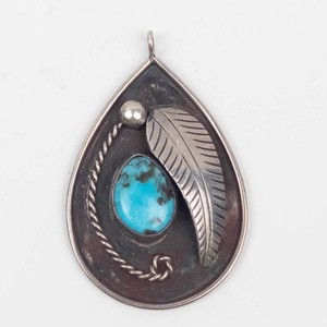 Feather, Rope & Turquoise Sterling Silver Pendant