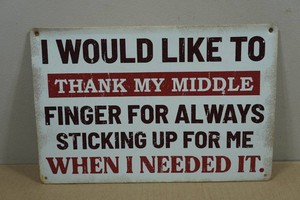 Vintage Style Metal Sign - I Would Like To Thank My Middle Finger