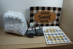 Home Sweet Home Door Mat & Pillows, Wall Art and 2 Sets of Curtains