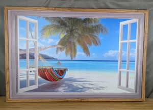 Tropical Beach Hammock Framed Art $45.00 Retail - Brand New