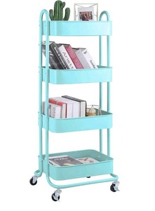 4-Tier Metal Mesh Utility Rolling Cart Turquoise $49.99 Retail - Brand New