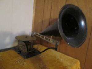 Antique wood and darkened brass tone Phonograph