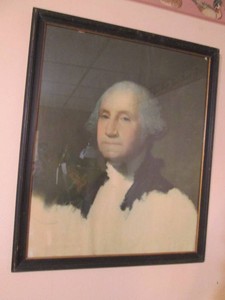 Vintage wood framed George Washington headshot approx 24.5x28.5in