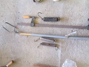 Vintage bar clamp, helping hand grab tool and magnetic tool clips