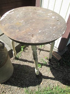 Antique wood 24in round side table approx 30in tall