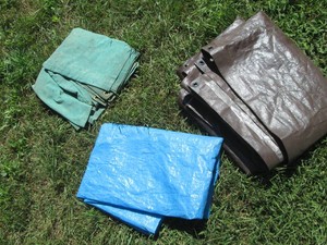 Trio of assorted size and style tarps