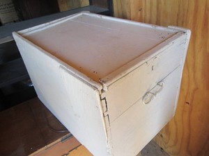 Antique wood box trunk approx 28x19x19in