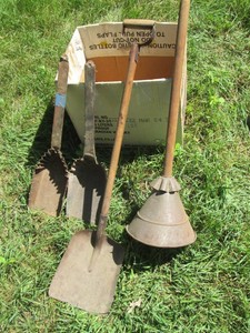 Vintage ward vacuum washer, fireplace scoops and shovel