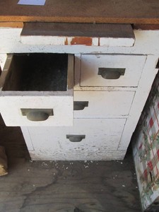 Antique lower kitchen cabinet with drawers and cutting board approx 20.5x18.5x33.5in