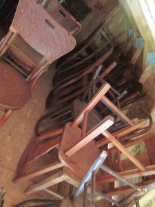(17) vintage wood varying style dining chairs