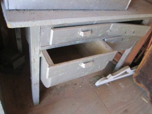 Antique wood 4-drawer entry table approx 42x24x29in