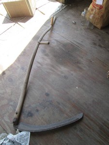 Antique wood hand scythe