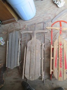 Vintage metal and wood snow sleds Speed BOY, American and non-branded