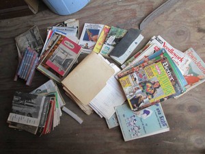 Huge variety of vintage song books, Bible study messengers, needlework and popular mechanics magazines and other reading materials from the 1950s and 1960s