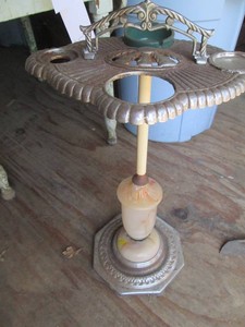 Antique decorative metal and milk glass style freestanding ashtray