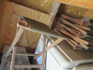 Set of (6) Wood folding stools with canvas seat